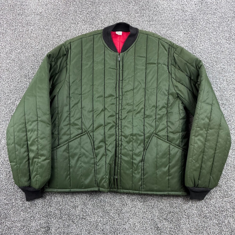 Vintage Quilted Liner Bomber Jacket Mens Medium Green Nylon Puffer 70s Military